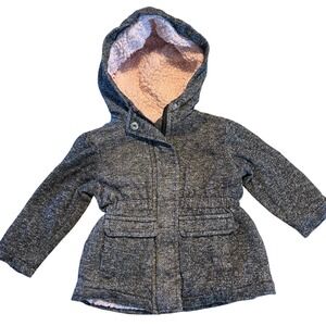 Me Jane Mini Girls Grey Heathered Sherpa Lined‎ Hooded Parka Jacket Toddler 12M